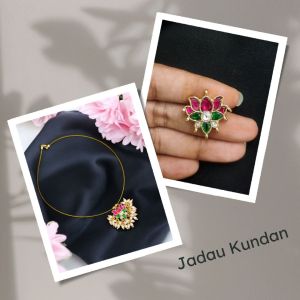 Jadau Pendant/Connector, (Lotus), Pink And Green