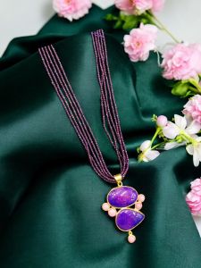 Gemstone Pendant with Hydro Beads, Amethyst