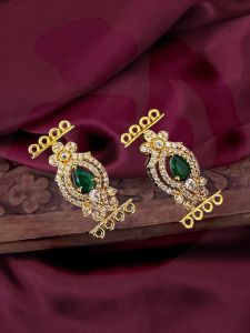 Antique Gold Flower Pendants / Connectors / Side Pendants ( with Top and Bottom 4 Holes) Size 33x15 MM, Green