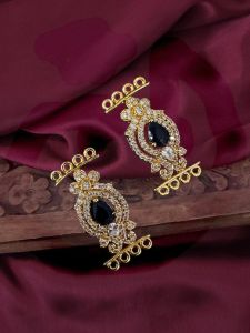 Antique Gold Flower Pendants / Connectors / Side Pendants ( with Top and Bottom 4 Holes) Size 33x15 MM, Blue