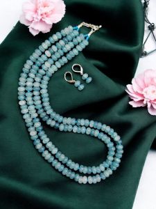  Glass Bead Rondelle Necklaces, Blue Double Shade