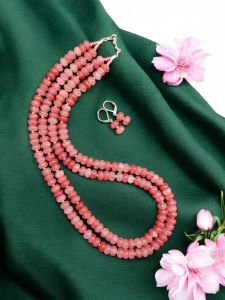  Glass Bead Rondelle Necklaces, Dark Peach