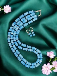  Glass Bead Rondelle Necklaces, Sky Blue