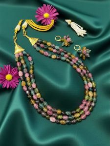 Imitation Multi tourmaline beads / Multicolor Quartz beads necklace in 3 layers