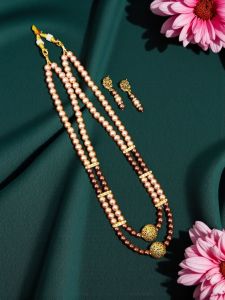 Glass Pearl Necklace with Antique Gold Spacers