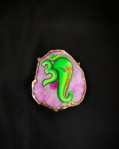 Onyx Pendant features Lord Ganesha painting on Onyx Stones detailed with Gold foil borders