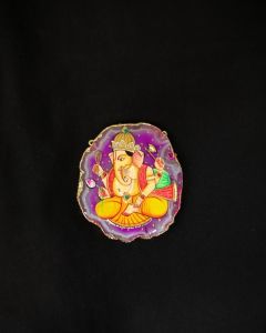 Onyx Pendant features Lord Ganesha painting on Onyx Stones detailed with Gold foil borders