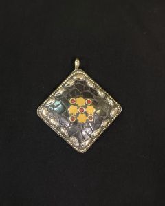 Tibetan Diamond Shaped Pendant, Black With Gold Designs
