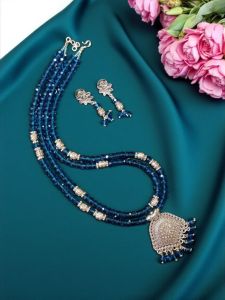 2 layer crystal necklace with oxidised silver pendant necklace with Earrings