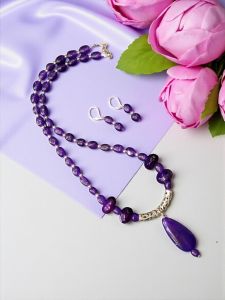 Quartz Necklace And Onyx with Agate Pendant