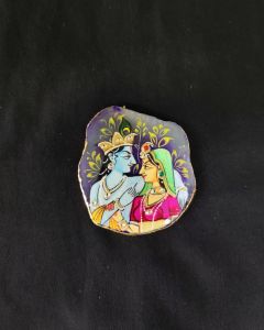 Onyx Pendant features a RadhaKrishna painting on Onyx Stones detailed with Gold foil borders