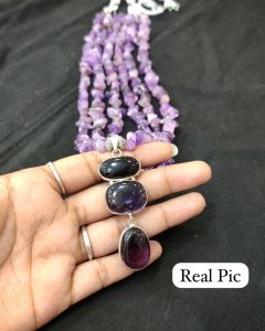 Amethyst Chip Beads with Matching Pendant in 3 layers