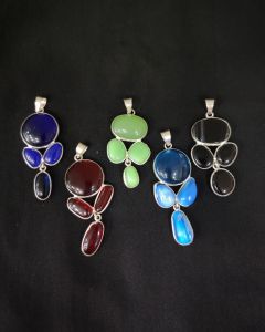 Mix Gemstone Pendants ,4 Stones, Silver Finish, Pack of 5