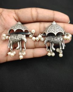 Silver replica earrings,Set Umerella with Elephant Design