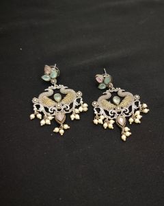 Two tone (silver replica and Gold)Earring,Pink & Blue