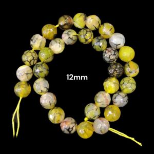 Natural Agate Beads, 12mm, Round ,Yellow & Black