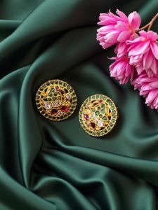 Jadau Studs, Peacock Design, MultiColour