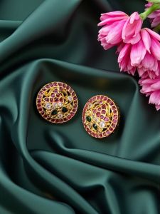 Jadau Studs, Peacock Design, MultiColour