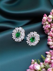 CZ Stone Earrings, Green