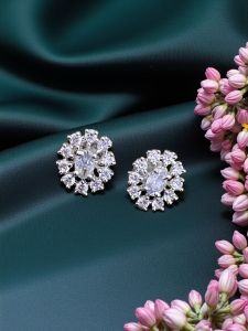 CZ Stone Earrings, White