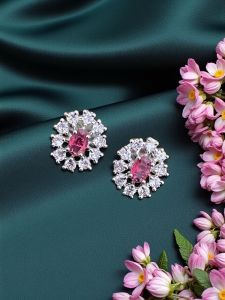 CZ Stone Earrings, Pink