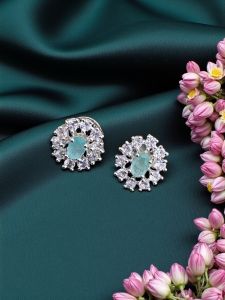 CZ Stone Earrings, Sea Green