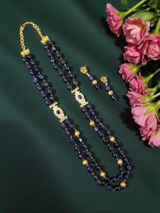 Blue Quartz Necklace with AD side pendants