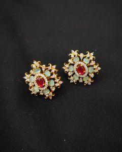 Cz Stone Flower Earrings,Sea Green