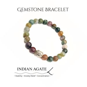 Navrabeads Indian Agate 8mm Round Beaded Bracelet for Men | Gemstone Energy Bracelet for Strength, Balance & Confidence | Handcrafted Stretchable Bracelet Made in India | Stylish Spiritual Jewelry for Daily Wear