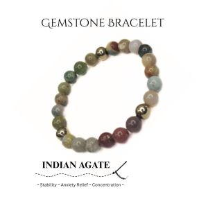 Navrabeads Indian Agate & Gold Hematite 8mm Beaded Bracelet for Men | Gemstone Energy Bracelet for Strength, Balance & Positivity | Handcrafted Stretchable Bracelet Made in India | Stylish Spiritual Jewelry for Everyday Wear