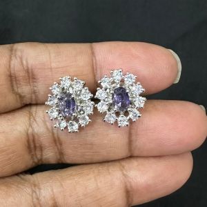 CZ Stone Earrings, Purple