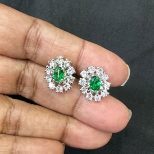 CZ Stone Earrings, Green