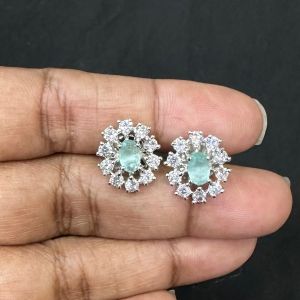 CZ Stone Earrings, Sea Green