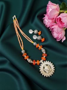 Durga ma Necklace with Onyx and Agate Beads, Orange Double Shade