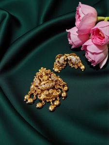 Premium Quality Small Antique Gold Lakshmi Pendant With Earrings