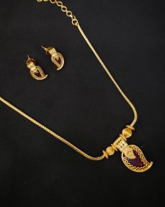 Kerala Style Palakka Necklace with CZ stones Maroon