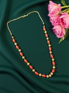 Taiwanese Bamboo Coral Necklace with a Black Bead on Top