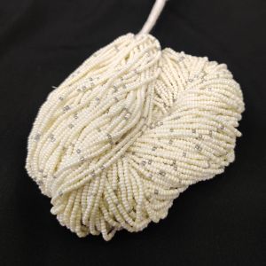 Seed Beads Bunch, Set Of 10 Lines, Cream And Grey