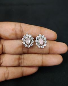 CZ Stone Earrings, Light Pink