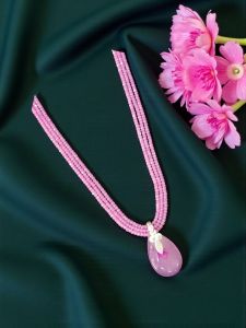 Lace Agate Pendant with CZ Beads Necklace, Pink