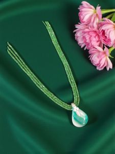 Lace Agate Pendant with CZ Beads Necklace, Green