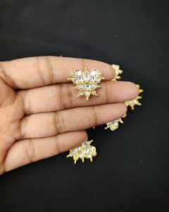 1 piece of Jadau Kundan Charm/Pendant with 8 holes on the sides, White