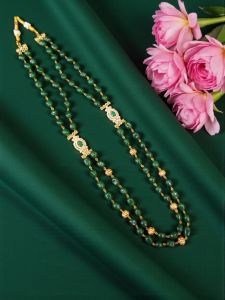 Green Quartz Necklace with AD side pendants, Green