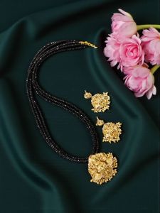 Antique Lakshmi Pendant with Black Crystals