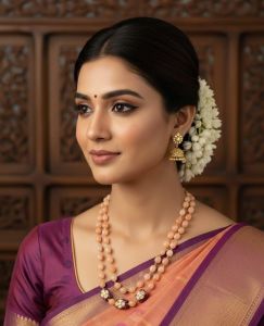 Peach Quartz with Purple Tanjore Beads