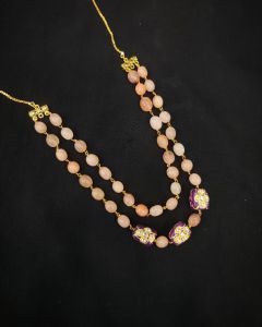 Peach Quartz with Purple Tanjore Beads