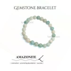 Navrabeads Amazonite 8mm Round Beaded Bracelet for Men | Gemstone Energy Bracelet for Calm, Strength & Balance | Handcrafted Stretchable Bracelet Made in India | Stylish Spiritual Jewelry for Daily Wear