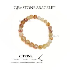 Navrabeads Citrine 8mm Round Beaded Bracelet for Men | Gemstone Energy Bracelet for Confidence, Success & Positivity | Handcrafted Stretchable Bracelet Made in India | Stylish Spiritual Jewelry for Daily Wear