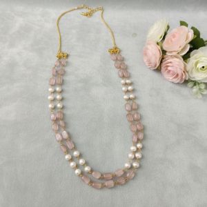 Fresh Water Pearl Necklace with Mauve color Monolisa Beads