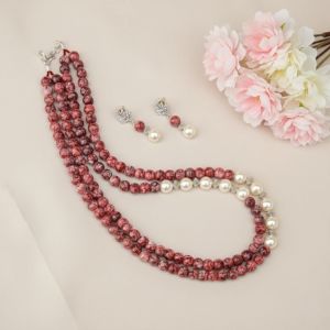 Marble beads (Printed Glass Beads) with Pearls 